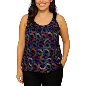 Rafaella Large Slinky Colorful Sleeveless Blouse Tank Office Layering Artsy
